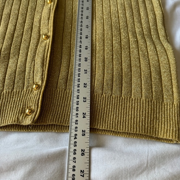 Fairset Petite Vintage Golden Metallic Ribbed Button Up V-Neck Sweater Size LP - Picture 13 of 15